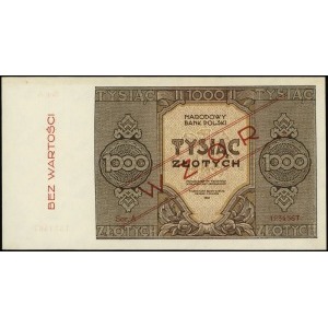 1.000 złotych 1945, czerwony ukośny nadruk WZÓR i piono...