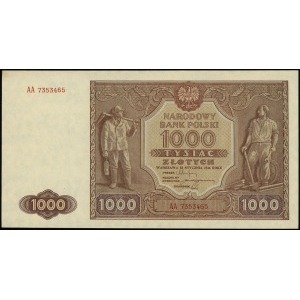 1.000 złotych 15.01.1946, seria AA, numeracja 7353465, ...
