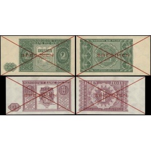 zestaw wzorów banknotów: 1 złoty i 2 złote 15.05.1946, ...