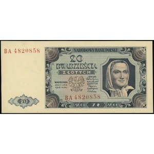 20 złotych 1.07.1948, seria BA, numeracja 4820858, Luco...