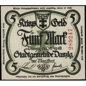 Kriegs-Geld, 5 marek 12.10.1918, numeracja 289247, bez ...