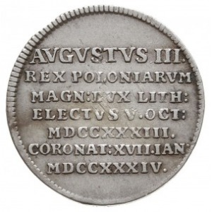 August III, żeton koronacyjny 1734, Aw: Korona i napis ...