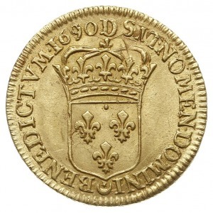 louis d’or typu a l’ecu 1690 D, Lyon, Droulers 405, D...