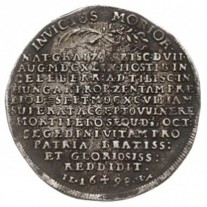 talar pośmiertny 1698, Aw: Popiersie w prawo, HENRICUS ...