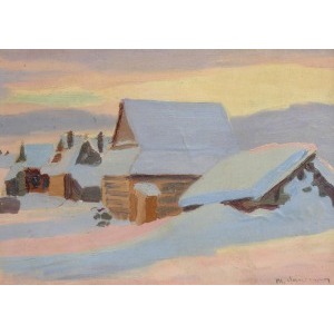 Max HANEMAN, Pejzaż zimowy z chatami