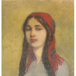 Stanisław ZAWADZKI, Dziewczyna w czerwonej chuście, 1917