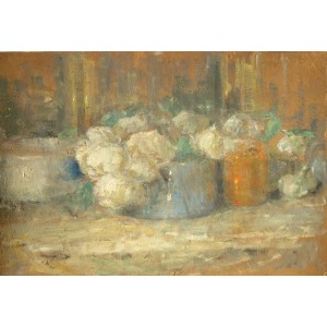 Olga BOZNAŃSKA, Martwa natura z białymi różami w błękitnej wazie, ok. 1918