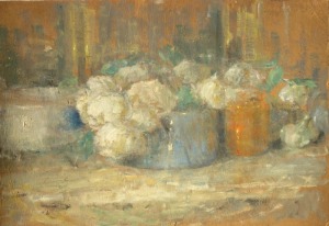 Olga BOZNAŃSKA, Martwa natura z białymi różami w błękitnej wazie, ok. 1918