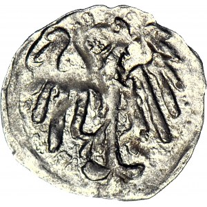 Schlesien, Georg von Podiebrad 1454-1462, Halerz ohne Datum, Löwe/Adler, Münze, R5, lange und dünne Adlerfedern
