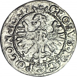 RR-, Zygmunt III Waza, Grosz 1607 Kraków, Lewart w okrągłej tarczy, R6