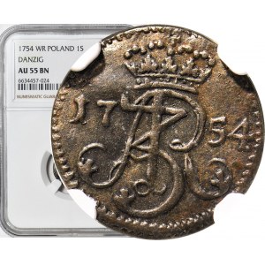 RR-, August III, Szeląg 1754 WR Gdańsk R4, b. rzadkie
