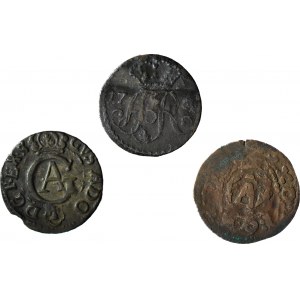 Zestaw August III Sas, Szeląg 1760 Toruń i 2 szelągi Gustawa Adolfa