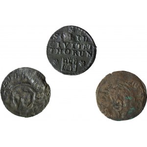Zestaw August III Sas, Szeląg 1760 Toruń i 2 szelągi Gustawa Adolfa