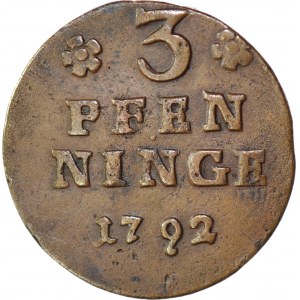 R-, Pomorze, Gustaw IV Adolf, 3 fenigi 1792, Strzałów, pierwszy rocznik