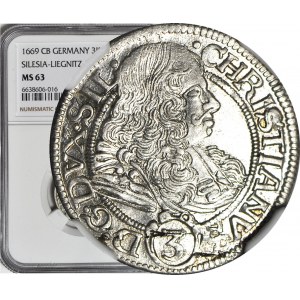 Śląsk, Chrystian Wołowski, 3 krajcary 1669 CB, WOLAV, BRZEG, wspaniałe