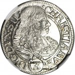 Śląsk, Chrystian Wołowski, 3 krajcary 1669 CB, WOLAV, BRZEG, wspaniałe