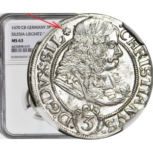 R-, Śląsk, Chrystian Wołowski, 3 krajcary 1670, BRZEG, mniejszy orzeł, KONICZYNKI!