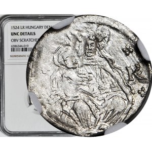 RR-, Louis Jagiellonian, Denarius 1524, Wroclaw, rare and beautiful