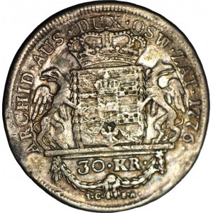 R-, Zabór Austriacki, Księstwo Oświęcimsko-Zatorskie, dwuzłotówka (30 krajcarów) 1776, Wiedeń