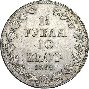 Zabór Rosyjski, 10 złotych = 1 1/2 rubla 1837, MW, Warszawa, piękne