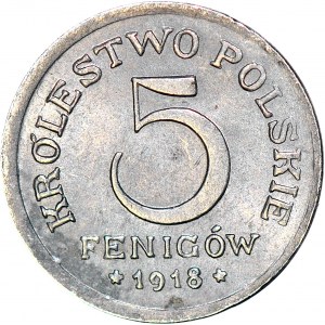Kingdom of Poland, 5 fenig 1918 FF, mint.