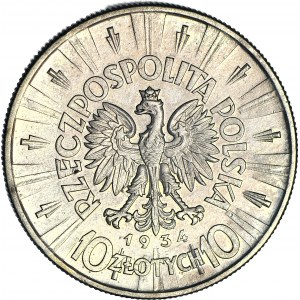10 gold 1934, Pilsudski, official eagle, rare, beautiful