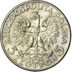 5 gold 1934, Head, minted