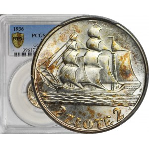2 Gold 1936, Segelschiff, postfrisch