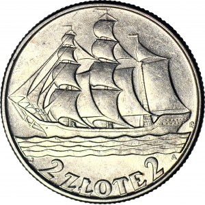 2 Gold 1936, Segelschiff, postfrisch