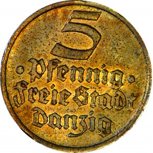Wolne Miasto Gdańsk, 5 fenigów 1932, Flądra, piękne