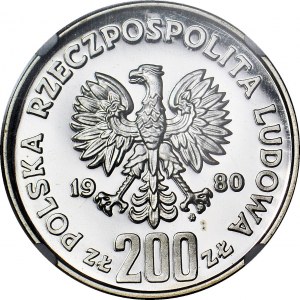 200 zlatých 1980, Boleslav Chrobrý, polfigúra, PRÓBA, striebro