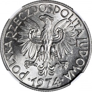 RRR-, 5 złotych 1974, Rybak na TRAWCE TYP NIEOPISANY, trawka obok ZŁ, b rzadki