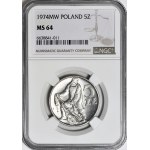 RRR-, 5 złotych 1974, Rybak na TRAWCE TYP NIEOPISANY, trawka obok ZŁ, b rzadki