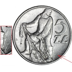 RRR-, 5 złotych 1974, Rybak na TRAWCE TYP 3, wysoka trawa, b rzadki