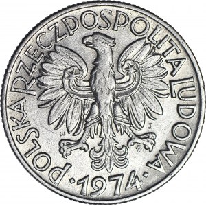 RRR-, 5 złotych 1974, Rybak na TRAWCE TYP 3, wysoka trawa, b rzadki