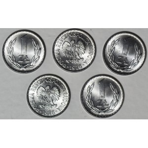 1 złoty 1976, mennicze, lot 5 szt.