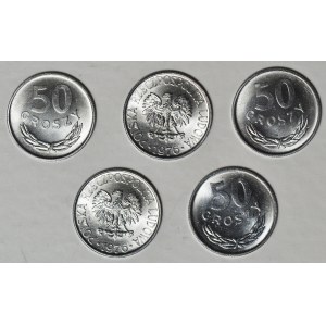 50 groszy 1976, mennicze, lot 5 szt.