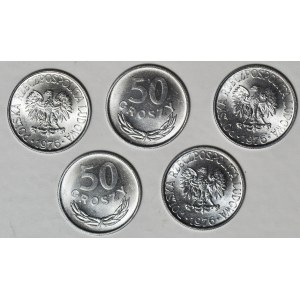 50 groszy 1976, mennicze, lot 5 szt.