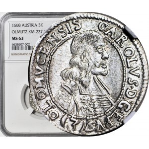 Austria, Olomouc, Charles II of Lichtenstein, 3 krajcars 1668