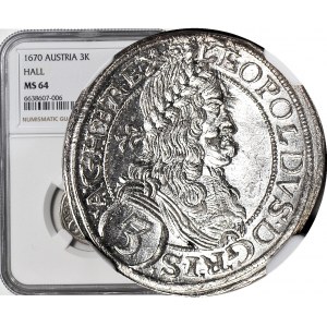 Austria, Leopold I, 3 krajcary 1670, Wiedeń, mennicze