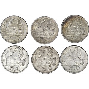 Belgium, 50 francs 1948-51, set of 6.