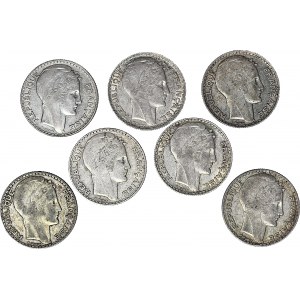 France, 10 francs 1929-34, set of 7 pieces.