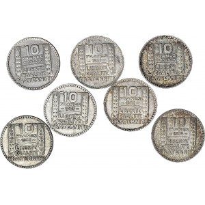 France, 10 francs 1929-34, set of 7 pieces.