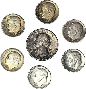 United States of America (USA), 25 and 10 cent S 1947-1950, San Francisco, set of 7 pieces