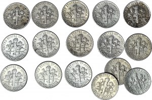 United States of America (USA), 10 cent D 1950-1964, Denver, set of 16 pieces