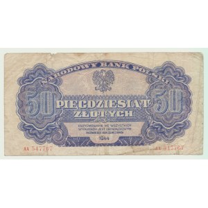 50 Zloty 1944, ...owym - ser. AA, SEHR SELTENE ERSTE SERIE AA