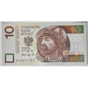 10 złotych 1994, druk TDLR Londyn, AA 0037763, dwa zera na początku
