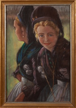 Monogramista MK (XX wiek) - według Otto Heinrich Engel (1866-1949), Dwie młode kobiety w tradycyjnym stroju Föhr