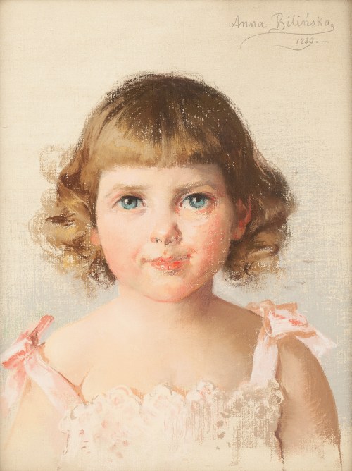 Anna Bilińska-Bohdanowiczowa (1857 Złotopole na Ukrainie - 1893 Złotopole na Ukrainie), Portret dziewczynki w różowej sukience, 1889