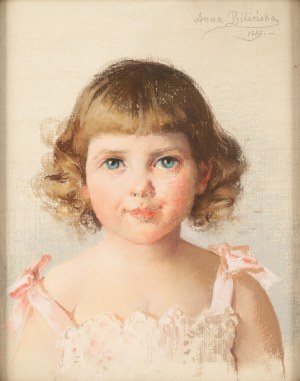 Anna Bilińska-Bohdanowiczowa (1857 Złotopole na Ukrainie - 1893 Złotopole na Ukrainie), Portret dziewczynki w różowej sukience, 1889
